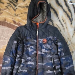 Camouflage Hooded Jacket with Orange Trim